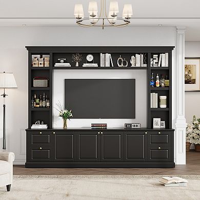 Trikiousd All-in-One TV Stand with Adjustable Shelves and Wine Rack Storage
