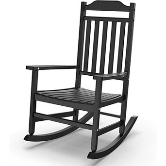 EFU Weatherproof Rocking Chair, 330 lbs Capacity, Outdoor Resin Patio Rocker with Curved Armrests