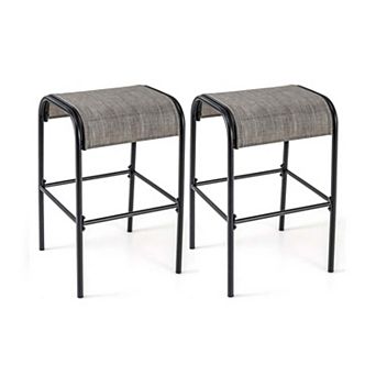 Set of 2 Metal Bar Stools with Curved Seat and Footrest