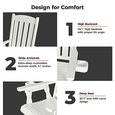 Wooden Patio Glider for One Person, with High Back and Deep Contoured Seat, Solid Fir Wood