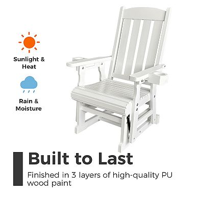 Wooden Patio Glider for One Person, with High Back and Deep Contoured Seat, Solid Fir Wood