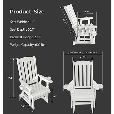 Wooden Patio Glider for One Person, with High Back and Deep Contoured Seat, Solid Fir Wood