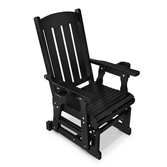 Wooden Patio Glider for One Person, with High Back and Deep Contoured Seat, Solid Fir Wood