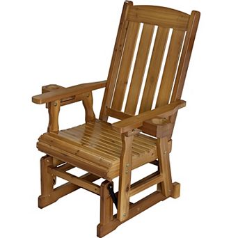 Wooden Patio Glider for One Person, with High Back and Deep Contoured Seat, Solid Fir Wood