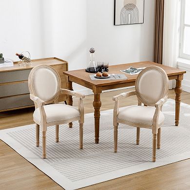 Cream French Style Solid Wood Dining Armchair Set of 2