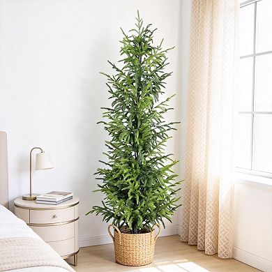 KWPZQEB Artificial Real Touch Pine Tree with Black Plastic Pot