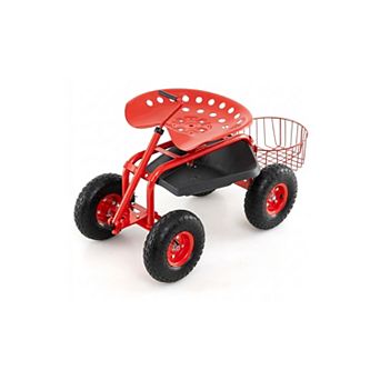 Rolling Garden Cart With Swivel Seat And Extendable Handle