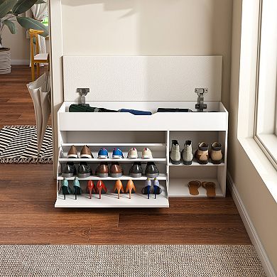Entryway Shoe Bench with Hidden Storage Space, Space-Saving, for Hallway Living Room