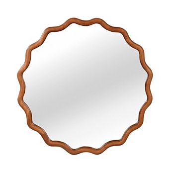 KWPZQEB 30 Inch Wavy Round Solid Wood Frame Decorative Mirror for Entryway, Bathroom