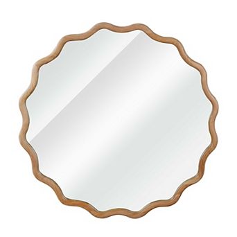 KWPZQEB 30 Inch Wavy Round Solid Wood Frame Decorative Mirror for Entryway, Bathroom