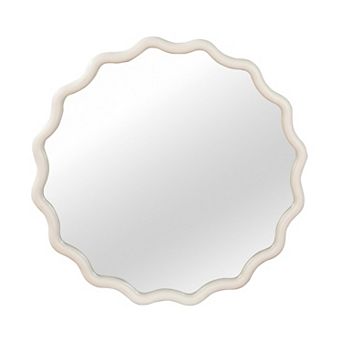 KWPZQEB 30 Inch Wavy Round Solid Wood Frame Decorative Mirror for Entryway, Bathroom