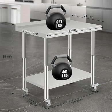 Double-Layer Workbench With Casters,A Rear Panel,And 08 Straight Edge With Hooks