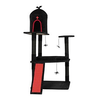 Multi-Level Cat Tree with Coffin Bed, Condo, Scratch Board and Hanging Toys