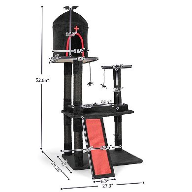 Multi-Level Cat Tree with Coffin Bed, Condo, Scratch Board and Hanging Toys