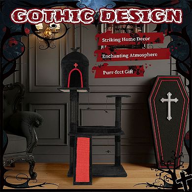 Multi-Level Cat Tree with Coffin Bed, Condo, Scratch Board and Hanging Toys