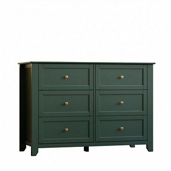 Modern 6-Drawer Double Dresser, Framed Wooden Storage Cabinet with Metal Knobs for Bedroom