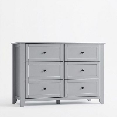 Modern 6-Drawer Double Dresser, Framed Wooden Storage Cabinet with Metal  Knobs for Bedroom