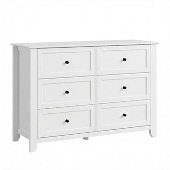 Modern 6-Drawer Double Dresser, Framed Wooden Storage Cabinet with Metal Knobs for Bedroom