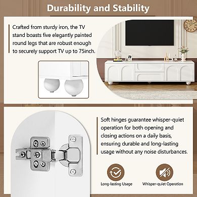 Trikiousd 69.6" TV Stand for TVs up to 75", Media Console Center with Arched Doors & 2 Drawers