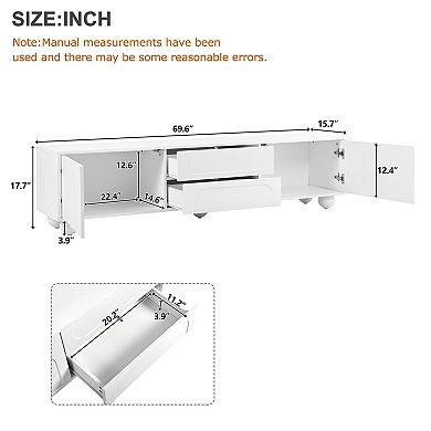 Trikiousd 69.6" TV Stand for TVs up to 75", Media Console Center with Arched Doors & 2 Drawers