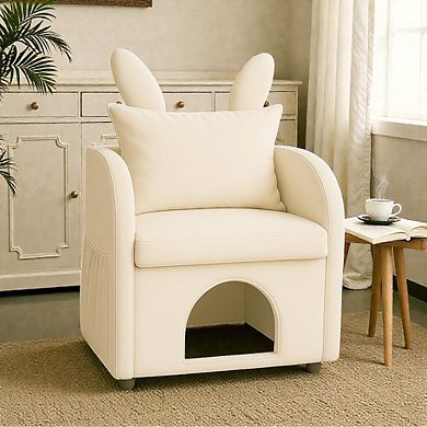 Heybly Pet-Friendly Armchair with Built-In Hideaway, Rabbit-Ear Backrest, Scratch-Resistant Fabric