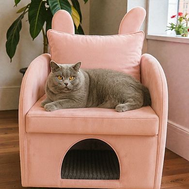 Heybly Pet-Friendly Armchair with Built-In Hideaway, Rabbit-Ear Backrest, Scratch-Resistant Fabric