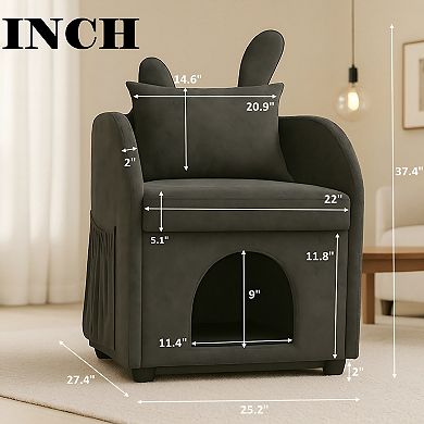 Heybly Pet-Friendly Armchair with Built-In Hideaway, Rabbit-Ear Backrest, Scratch-Resistant Fabric