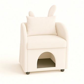 Heybly Pet-Friendly Armchair with Built-In Hideaway, Rabbit-Ear Backrest, Scratch-Resistant Fabric