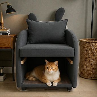 Heybly Pet-Friendly Armchair with Built-In Hideaway, Rabbit-Ear Backrest, Scratch-Resistant Fabric
