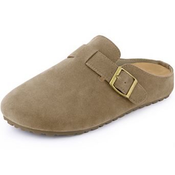 Women's Suede Clogs Cork Platform Mules with Buckle Slip on Slippers