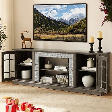 Trikiousd 70" Modern TV Stand with 2-Door Storage & Faux Stone for TVs Up to 75"
