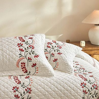 Marcielo 3Pcs Cotton European Folk Embroidered Quilt Bedspread Set Modern Farmhouse Style