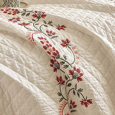 Marcielo 3Pcs Cotton European Folk Embroidered Quilt Bedspread Set Modern Farmhouse Style