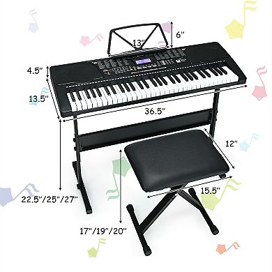 61 Key Portable Electronic Keyboard Piano Set with Light Up Keys