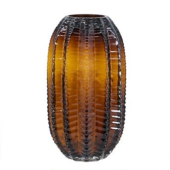 6x11" Textured Cylindrical Glass Vase with Amber Finish