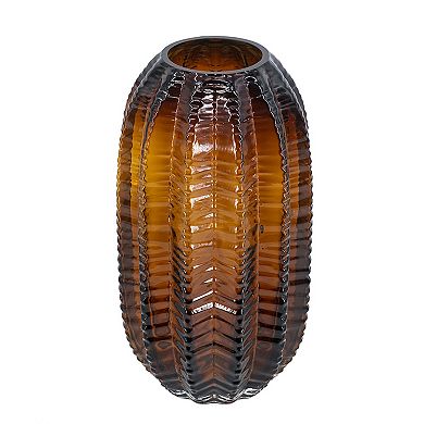 6x11" Textured Cylindrical Glass Vase with Amber Finish