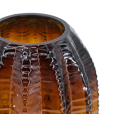 6x11" Textured Cylindrical Glass Vase with Amber Finish