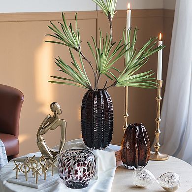 6x11" Textured Cylindrical Glass Vase with Amber Finish