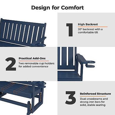 Poly Lumber Patio Glider, Durable HIPS Material, Weather-Resistant Swing Bench for Outdoor