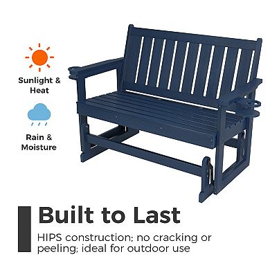 Poly Lumber Patio Glider, Durable HIPS Material, Weather-Resistant Swing Bench for Outdoor
