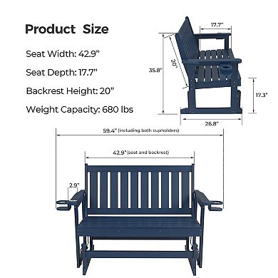 Poly Lumber Patio Glider, Durable HIPS Material, Weather-Resistant Swing Bench for Outdoor