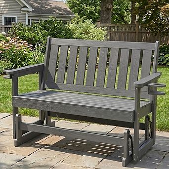 2-Seater Poly Lumber Porch Glider, HIPS Weather-Resistant Outdoor Swing Bench