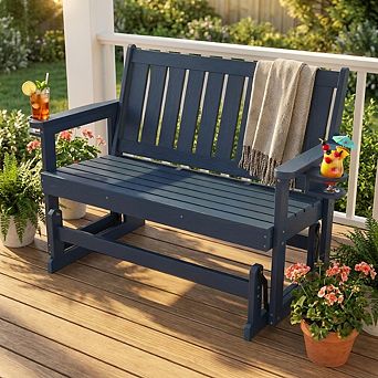 Poly Lumber Patio Glider, Durable HIPS Material, Weather-Resistant Swing Bench for Outdoor
