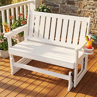 Poly Lumber Patio Glider, Durable HIPS Material, Weather-Resistant Swing Bench for Outdoor