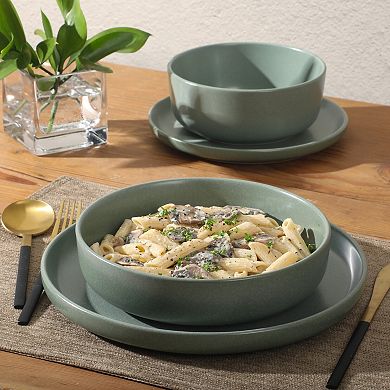 Gibson Elite Pasco 16pc Double Bowl Reactive Glaze Dinnerware Set