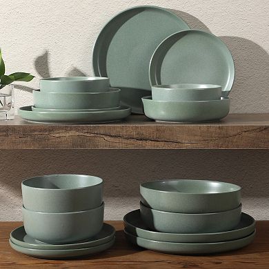 Gibson Elite Pasco 16pc Double Bowl Reactive Glaze Dinnerware Set