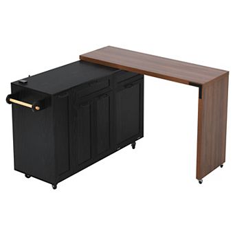 Pnronnc Rolling Kitchen Dining Table with 3 tier Pull-Out Spice Rack, Trash Cabinet