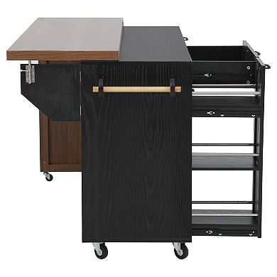 Pnronnc Rolling Kitchen Dining Table with 3-Tier Pull-Out Spice Rack, Trash Cabinet