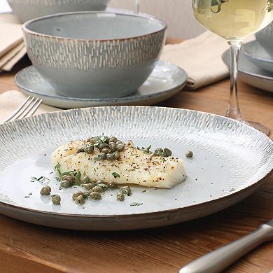 Gibson Elite Jasper 16 Piece Plates and Bowls Reactive Glaze Stoneware Ceramic Dinnerware Set
