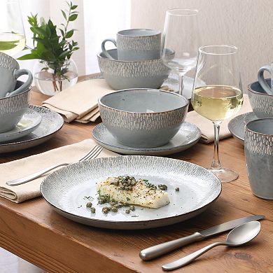 Gibson Elite Jasper 16 Piece Plates and Bowls Reactive Glaze Stoneware Ceramic Dinnerware Set